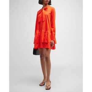 Harshman NEW‎ Laverne Ruffle Tiered Tie Front Dress in Coral Size Medium